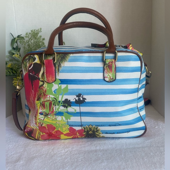Colorful Floral and Striped‎ Women's Satchel - Picture 1 of 12